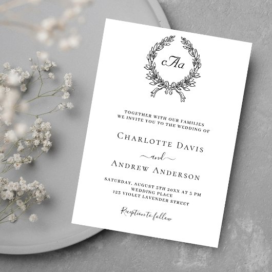 Invitation Mariage monogramme noir blanc