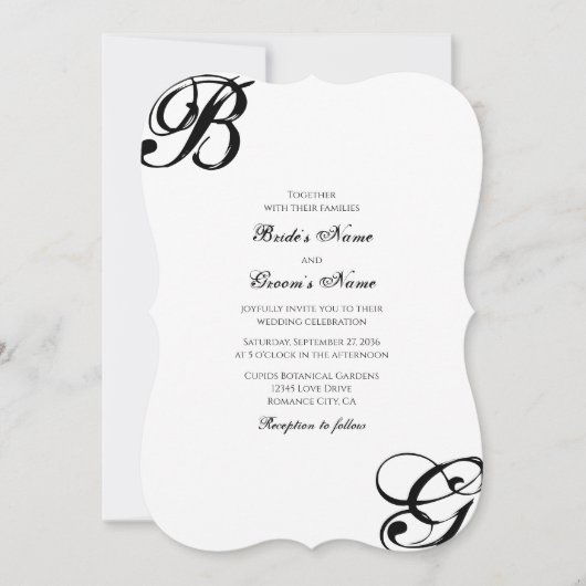 Invitation Mariage Monogramme noir et blanc (Devant)