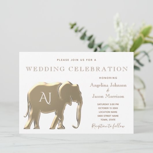 Invitation Mariage Monogramme Or (Debout devant)