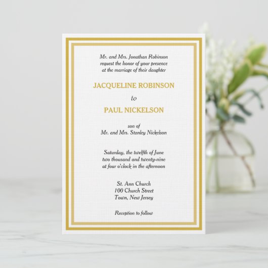 Invitation Mariage Monogramme Or Blanc (Debout devant)