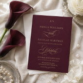 Invitation Mariage Monogramme Or Bourgogne