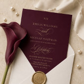 Invitation Mariage Monogramme Or Bourgogne