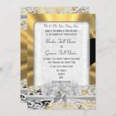 Invitation Mariage monogramme or élégant en dentelle blanche (Devant / Derrière)