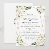 Invitation Mariage Monogramme Or Fleurs Blanches Charme (Devant / Derrière)
