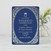 Invitation Mariage Monogramme Or Navy Luxe (Debout devant)