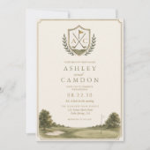 Invitation Mariage Monogramme Or Vert Sauge Golf (Devant)