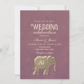Invitation Mariage Monogramme Or Violet (Devant)