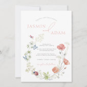 Invitation Mariage Monogramme Papillon Fleur Sauvage Corail (Devant)
