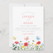 Invitation Mariage Monogramme Papillon Fleur Sauvage Rouge Fa (Devant)