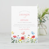 Invitation Mariage Monogramme Papillon Fleur Sauvage Rouge Fa (Debout devant)