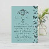 Invitation Mariage Monogramme Papillons Émeraude (Debout devant)