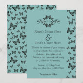 Invitation Mariage Monogramme Papillons Émeraude (Devant / Derrière)