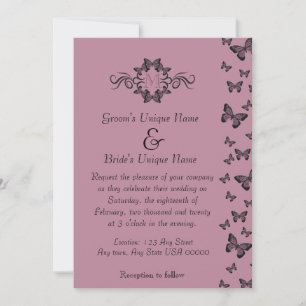 Invitation Mariage Monogramme Papillons Fuchsia
