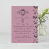 Invitation Mariage Monogramme Papillons Fuchsia (Debout devant)