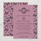 Invitation Mariage Monogramme Papillons Fuchsia (Devant / Derrière)