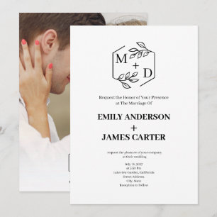 Invitation Mariage Monogramme Photo Botanique Minimaliste