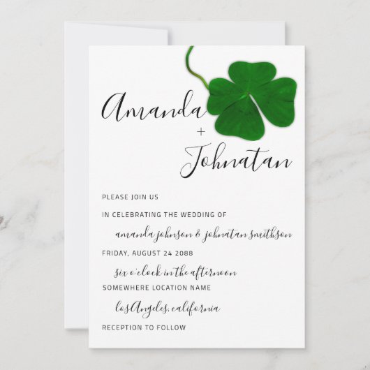 Invitation Mariage Monogramme QR noir blanc à quatre feuilles (Devant)