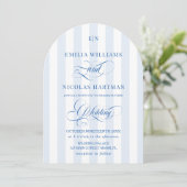 Invitation Mariage Monogramme Rayé Bleu et Blanc (Debout devant)