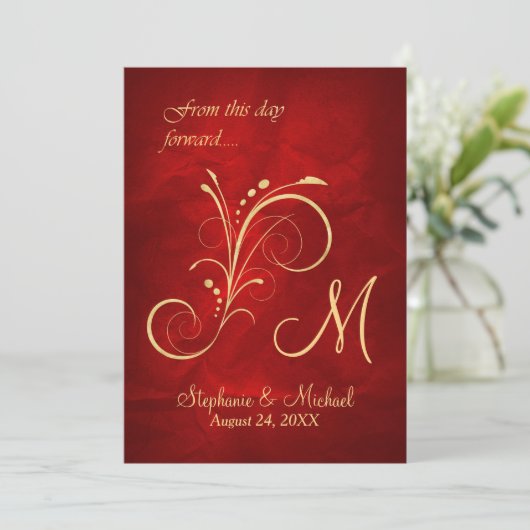 Invitation Mariage Monogramme Red Gold (Debout devant)