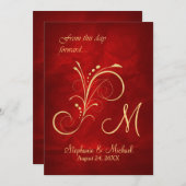 Invitation Mariage Monogramme Red Gold (Devant / Derrière)