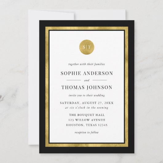 Invitation Mariage Monogramme rond or de couleur classique mo (Devant)