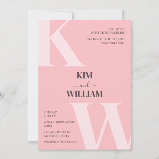 Invitation Mariage Monogramme rose (Devant)