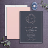 Invitation Mariage Monogramme rose bleu marine moderne
