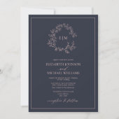 Invitation Mariage Monogramme rose bleu marine moderne (Devant)