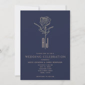 Invitation Mariage Monogrammé Rose Gold Bleu Nuit (Devant)