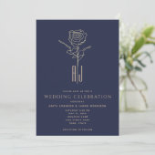 Invitation Mariage Monogrammé Rose Gold Bleu Nuit (Debout devant)