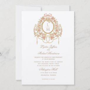 Invitation Mariage Monogramme Rose Rococo Français