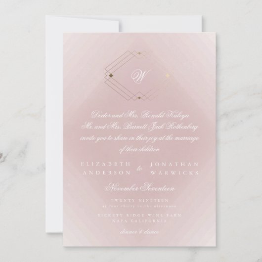 Invitation Mariage Monogramme rose Rose doré classique (Devant)