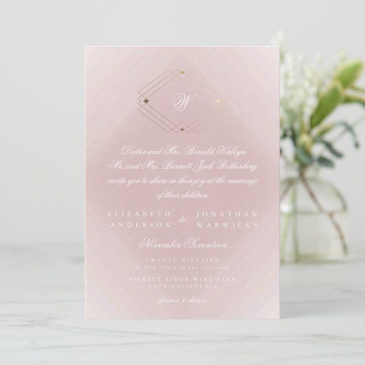 Invitation Mariage Monogramme rose Rose doré classique (Debout devant)