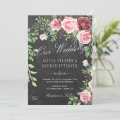 Invitation Mariage Monogramme Rose rustique Bourgogne et Blus (Debout devant)