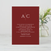 Invitation Mariage Monogramme rouge Crimson simple (Debout devant)