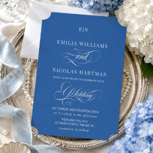 Invitation Mariage Monogramme Script Élégant Bleu Royal