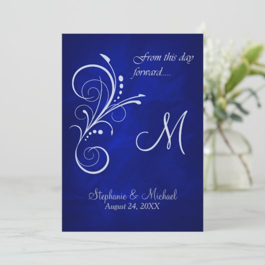 Invitation Mariage Monogramme Silver bleu (Debout devant)