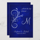 Invitation Mariage Monogramme Silver bleu (Devant / Derrière)