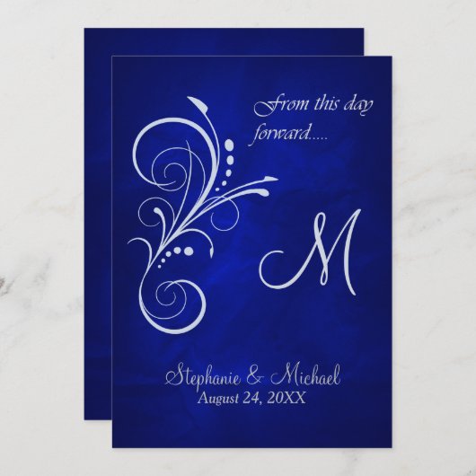 Invitation Mariage Monogramme Silver bleu (Devant / Derrière)