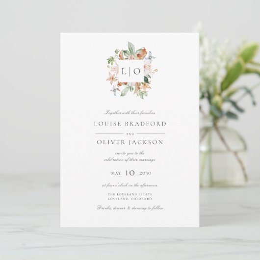 Invitation Mariage monogramme simple Dusty Rose (Debout devant)