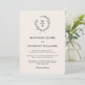 Invitation Mariage Monogramme Simple Élégant Écru Clair (Debout devant)