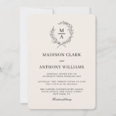 Invitation Mariage Monogramme Simple Élégant Écru Clair (Devant)