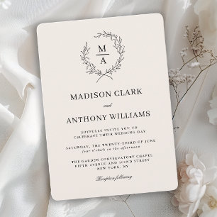 Invitation Mariage Monogramme Simple Élégant Écru Clair