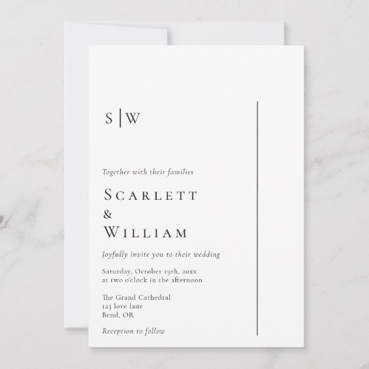 Invitation Mariage Monogramme Simple Moderne Minimal Tout En (Devant)