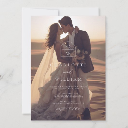 Invitation Mariage Monogramme simple superposition photo (Devant)
