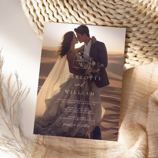 Invitation Mariage Monogramme simple superposition photo