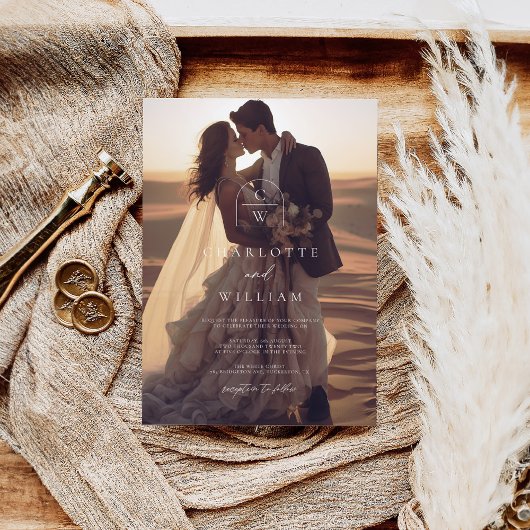 Invitation Mariage Monogramme simple superposition photo