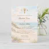 Invitation Mariage monogrammé sur la plage côtière (Debout devant)