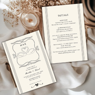 Invitation Mariage Monogramme Tout En Un Cygnes Vintage