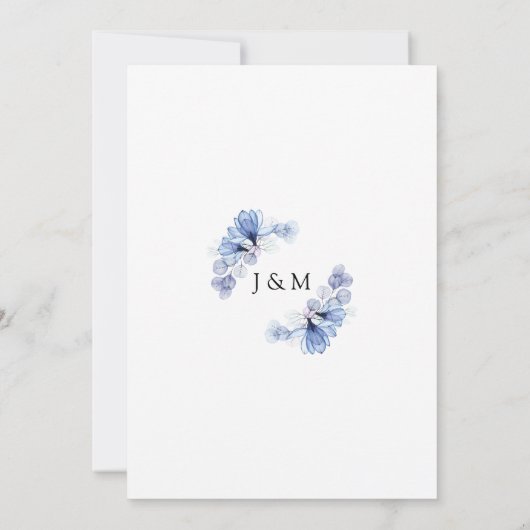Invitation Mariage monogramme transparent bleu Dusty (Dos)